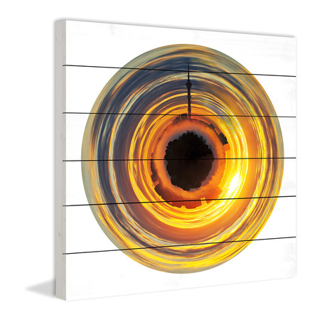 Glowing Golden Rings // White Wood (18"W x 18"H x 1.5"D)