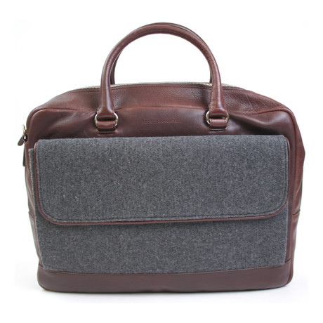 Mixed Texture Briefcase // Grey + Brown