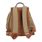 Leather Trimmed Linen Backpack // Beige + Cognac