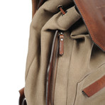 Leather Trimmed Linen Backpack // Beige + Cognac