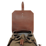 Leather Trimmed Linen Backpack // Beige + Cognac