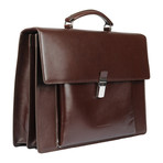 Saffiano Leather Buckle Briefcase // Brown