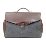 Mixed Texture Briefcase Satchel // Grey + Brown