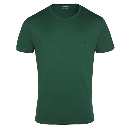 Left Chest Eagle Logo Ribbed Crew Neck Tee // Dark Green (S)