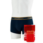 Gold Satin Band Flyless Boxer Brief // Dark Blue + Red // 2 Pack (S)