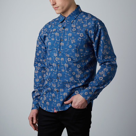 Long-Sleeve Woven Shirt // Blue (S)