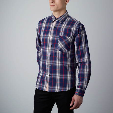 Long-Sleeve Plaid Shirt // Blue + Red (S)