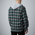 Hooded Flannel Shirt // Green + Blue (S)