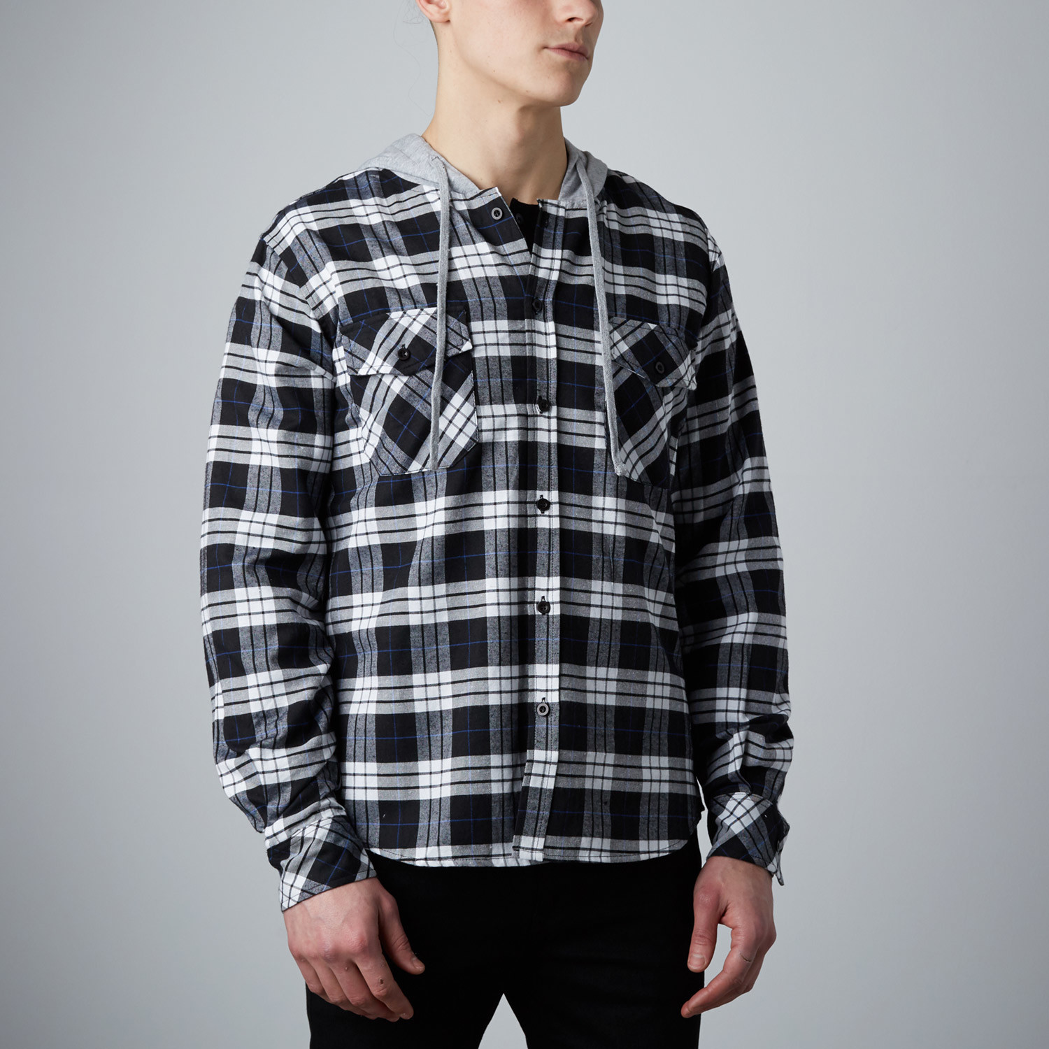Hooded Flannel Shirt // Black + White (S) - Something Strong
