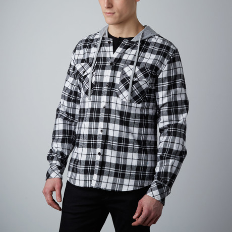Hooded Flannel Shirt // White + Charcoal (S)