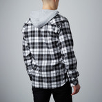 Hooded Flannel Shirt // White + Charcoal (L)