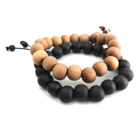 Wood Prayer Bead // Earth Bracelets // Set of 2