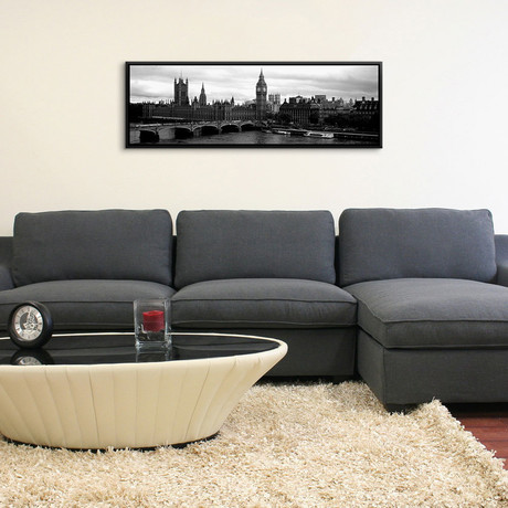 Westminster Bridge, Big Ben, Houses of Parliament, London, England (36"W x 12"D x 1.5"D)