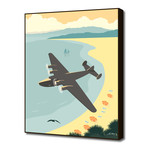 Vintage Plane Over The Beach (16"W x 20"H x 1.5"D)