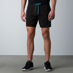 RPM Work Out Short // Black + Cyan (S)