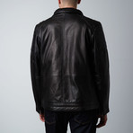 Regency by Lamarque // Brad Funnel Neck Zip Leather Jacket // Black (S)