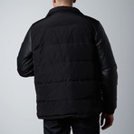 Lamarque // Chase Leather Sleeve Hooded Puffer Coat // Black (2XL)