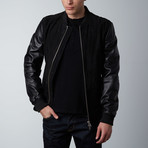 Lamarque // Luca Leather Baseball Jacket // Black + Black (M)