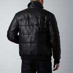 Lamarque // Noah Hooded Leather Puffer // Black (S)