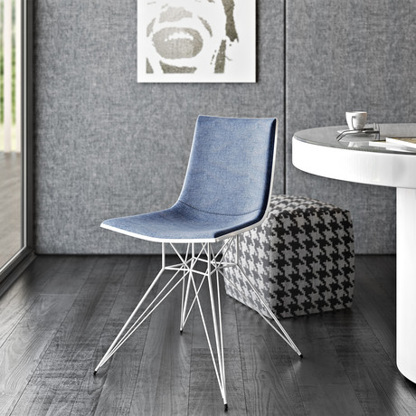 Audley Dining Chair (Blue Denim + White Lacquer)