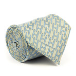 Helvetica H Print Tie // Tan + Light Blue