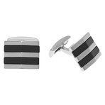 Stainless Steel Cufflinks + Double Wide Onyx