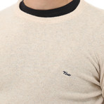 Embroidered Crew Neck Sweater // Beige (2XL)