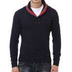 Colorblocked Shawl Collar Sweater // Navy + Red (XL)
