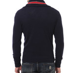 Colorblocked Shawl Collar Sweater // Navy + Red (3XL)