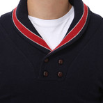 Colorblocked Shawl Collar Sweater // Navy + Red (3XL)