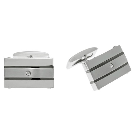 Stainless Steel Cuff Link + Cubic Zirconia