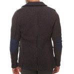 Patch Pocket Collared Cardigan // Navy + Coffee (XS)