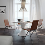 Waterloo Dining Table // White Glass + White Lacquer (Small: 36"Diameter x 30"H)