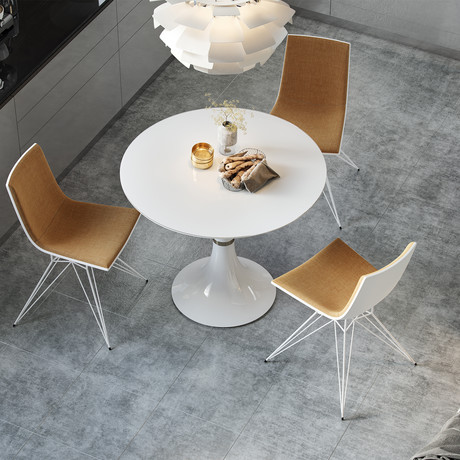 Waterloo Dining Table // White Glass + White Lacquer (Small: 36"Diameter x 30"H)