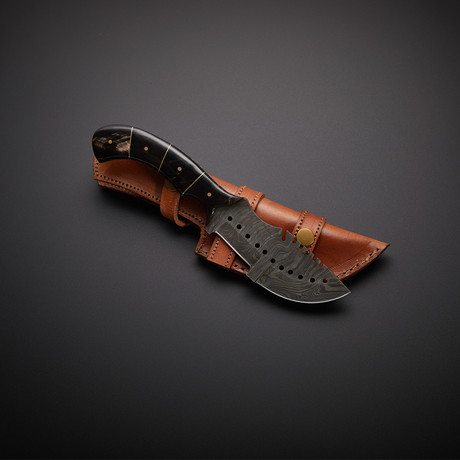 Handmade Damascus Tracker Knife + Sheath // TRK-13