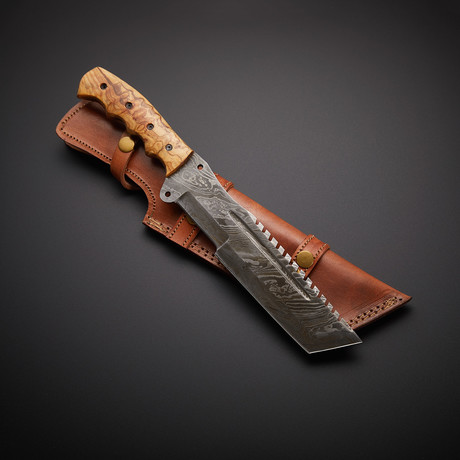 Handmade Damascus Tracker Knife + Sheath // TRK-05