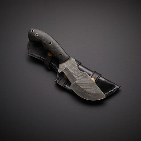 Handmade Damascus Tracker Knife + Sheath // TRK-02