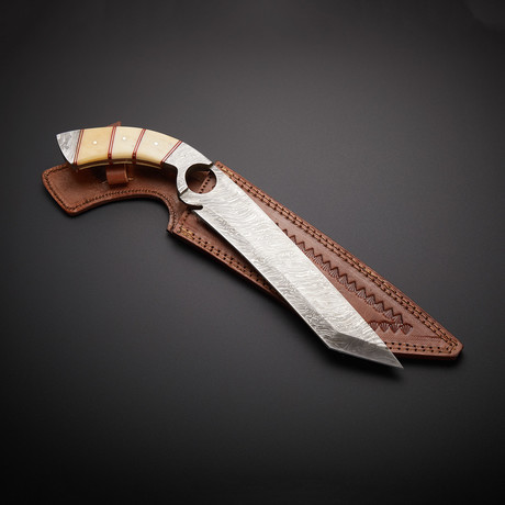 Handmade Damascus Hunting Knife + Sheath // SP-18