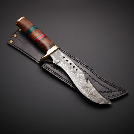 Handmade Damascus Hunting Knife + Sheath // HK-29