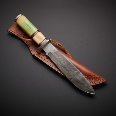Handmade Damascus Hunting Knife + Sheath // HK-08