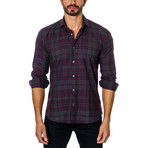 Plaid Long-Sleeve Button-Up // Dark Purple + Grey (XL)