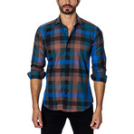 Plaid Long-Sleeve Button-Up // Grey + Blue (M)