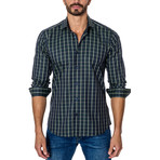 Checkered Long-Sleeve Button-Up // Navy + Green (L)