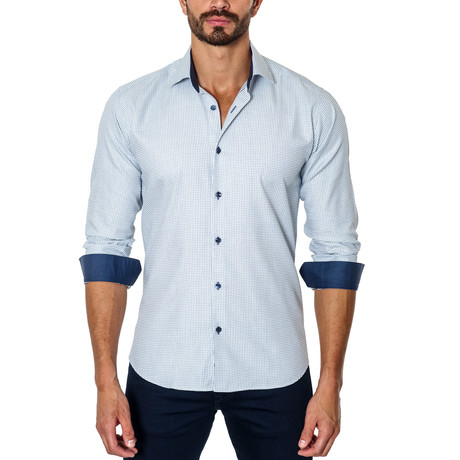 Long-Sleeve Button-Up // White + Blue (S)