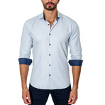 Long-Sleeve Button-Up // White + Blue (L)