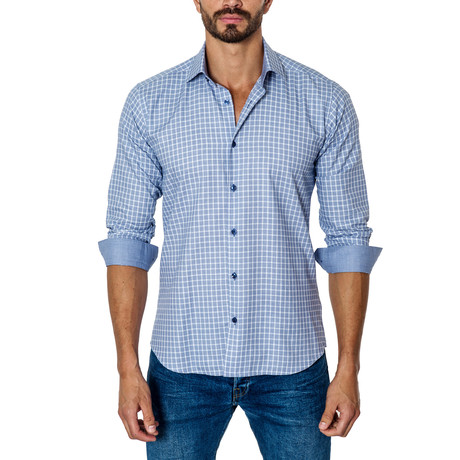 Long-Sleeve Button-Up // Light Blue + White (M)