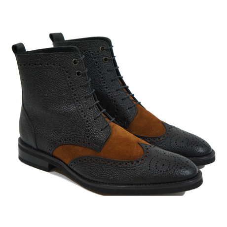 Medallion Wingtip Dress Boot // Black + Oxide (US: 6)