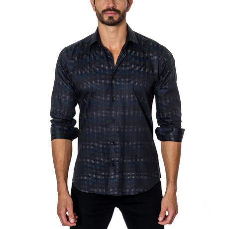 Long-Sleeve Button-Up // Black + Navy (S)