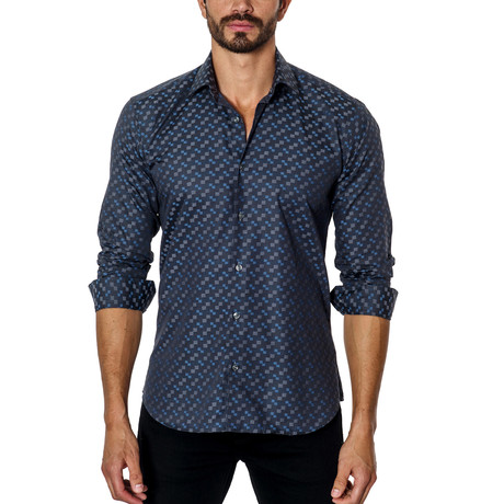 Printed Long-Sleeve Button-Up // Dark Blue (S)