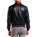 Contrast Stripe Bomber Jacket // Navy + Red (XS)